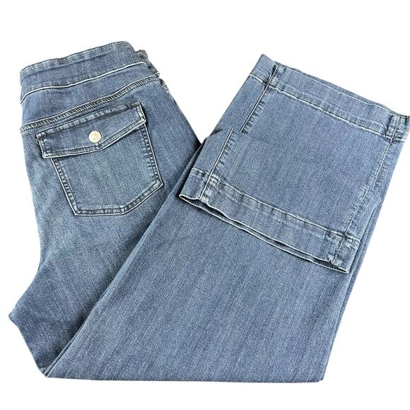 Chico's Wide Leg Ankle U.S Sz 10R (1.5) Dark Blue Pull-On Jeans Buttoned Pockets - Picture 6 of 11